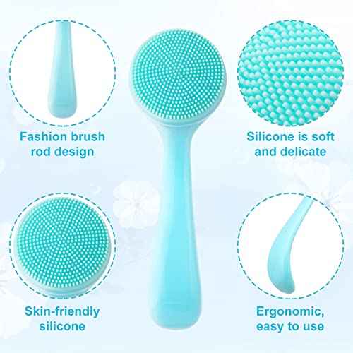 2 Pack Silicone Manual Facial Cleansing Brush, Skin Friendly Waterproof Face Cleaning Scrubber Exfoliator Cleanser for Blackheads Whiteheads Makeup Residues Removal- Blue & Pink