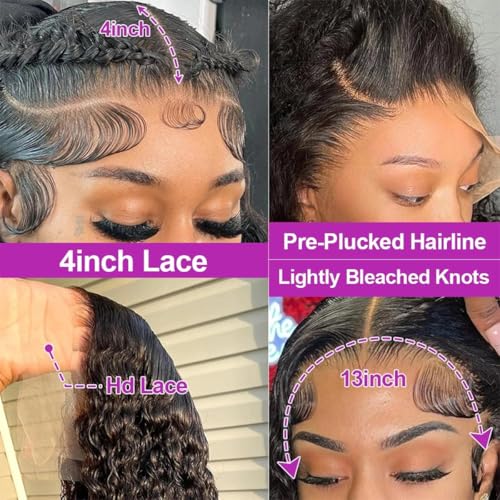 13x4 Deep Curly Lace Front Wigs Human Hair Wet and Wavy Water Wave Human Hair Wigs (13x4 deep wave lace closure wigs, 22 Inch)