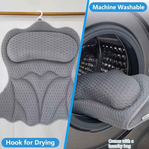 REEZEIVI Bath Pillows for Tub,Bath Pillow with 6 Non-Slip Suction Cups,Soft 4D Mesh Fabric,Bathtub Pillows for Tub Neck and Back Support,Extra Thick Luxury Bathtub Pillows,Grey