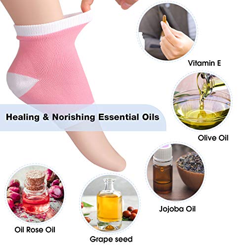JaGely 7 Pairs Gel Moisturizing Socks for Dry Skin, Toeless, Washable & Reusable, Giftable, Softens Rough Heels & Feet