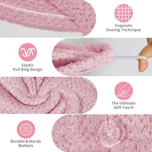 3 Pack Hair Towel Wrap for Women, 25.4" x 9.8" Microfiber Towels, Super Absorbent Quick Dry with Button for Curly Hair Anti Frizz (Pink,White,Purple)