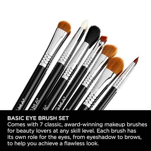 Sigma Beauty Basic Eye Makeup Brush Set ? Classic Eye Makeup Brushes with Premium Fibers and Sleek, Durable Handles for Eyeliner, Eyeshadow, & Eyebrows, Includes 7 Black Makeup Brushes