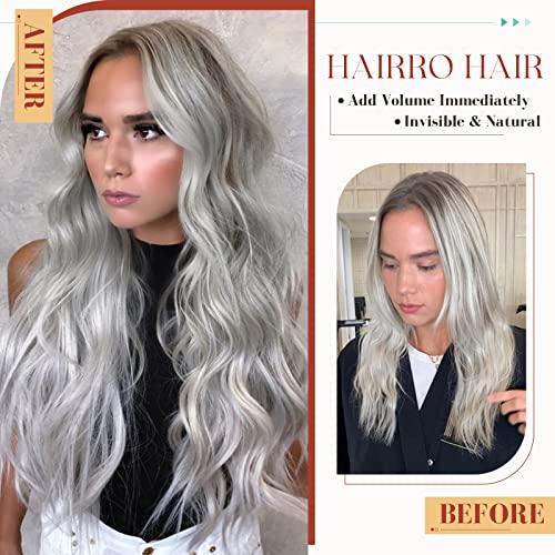 Hairro Tape In Hair Extensions - Human Remy Hair, Adhesive Skin Weft, Natural Glue-in Hairpieces, Full Head Grey, 20 Inch, 50g, 20pcs #GREY