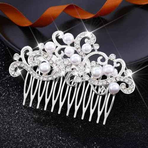 Yean Decorative Bride Wedding Hair Combs with Rhinestones Bridal Hair Accessories for Bridesmaids (Silver)