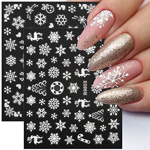 30 Sheets Christmas Snowflake Nail Stickers, Winter Snowflakes Christmas Nail Decals 3D Self Adhesive Nail Art Stickers Xmas Nail Designs White Snowflake Stickers for Nails Decor Women Nail Supplies
