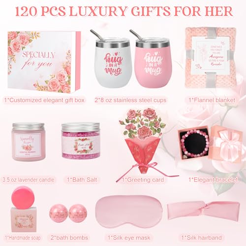 Birthday Gifts for Women,Self Care Set ,Get Well Soon Gift Baskets, Relaxing Rose Spa Gift Basket ,Care Package for Women, Unique Christmas Mom Gifts for Her Girlfriend Sister Friend Wife Grandma
