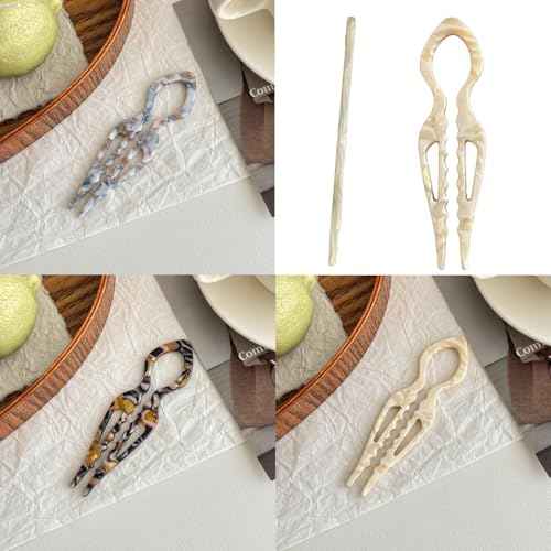 Prestige Hair Pins,French U-Shaped Hair Pin 3Pack Elegant Women Hair Accessories Suitable for Thick or Thin Hair (Dark brown, Light yellow, Dark gray)