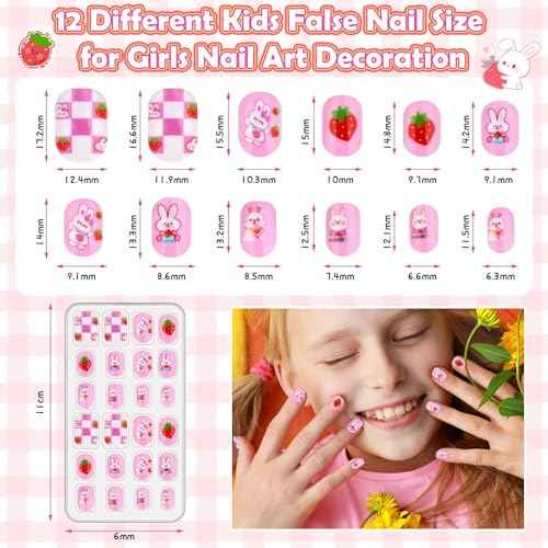 288 Pieces Kids Nails Press ons for Girls, Acejoz Fake Nail Set Pre Glue Stick on Short Nails for Children Little Girls 8-12 Year Nail Art Decoration