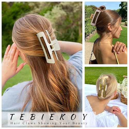 Extra Large Hair Claw Clips for Women, 5 Inch Unbreakable Large Rectangle Claw Clips for Thick Hair Neutral Huge Hair Clips Non-slip Hair Claws Tight Strong Hold Hair Claw for Women Girls 4 Packs