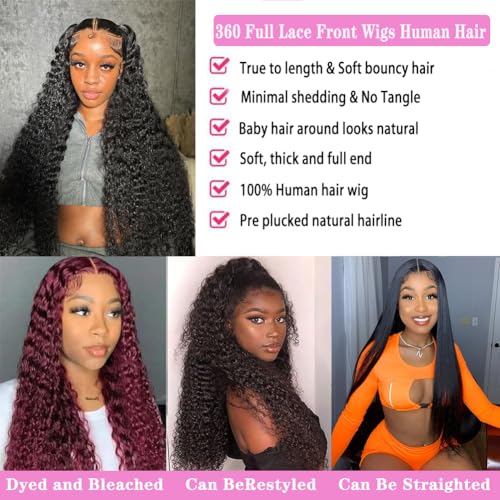 360 Lace Front Wigs Human Hair Pre Plucked Deep Wave Lace Front Wigs Human Hair Wigs for Black Women with Baby Hair Natural Hairline Deep Culy 360 Full Lace Wigs 22 Inch