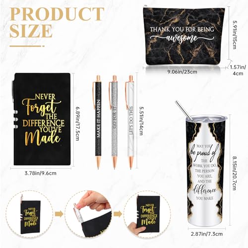 Domensi 6 Pcs Employee Appreciation Gift Set for Women Female Christmas Thank You Gift May You Be Proud 20 oz Rustic Marble Sign Tumbler Makeup Bag Journal for Teacher Nurse Lady Work Business(Black)