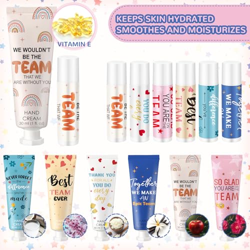24set/96pcs Best Team Ever Gifts for Coworkers Employee Appreciation Gifts Christmas Party Favors Christmas Stocking Stuffers Inspirational Travel Hand Lotion and Lip Balm Set for Women