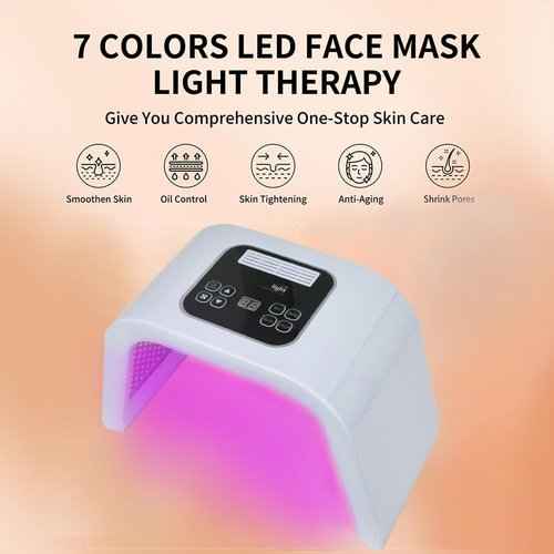 BEICNWOD Light Mask - 7 Color Photon Facial Device for Skin Care, Red & Blue Light for Face, Neck & Body, Rechargeable Home Use