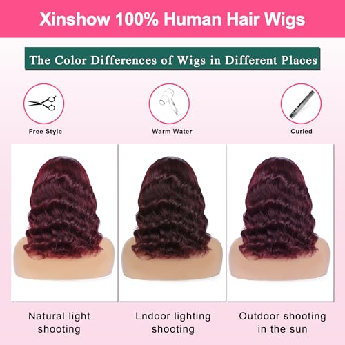 13x6 Bob Wig Human Hair 200 Density 99j Burgundy Lace Front Wigs Human Hai.r Glueless 13x6 Body Wave HD Lace Front Wigs Human Hair Pre Plucked Short Wine Red Bob Wigs for Black Women 16 Inch