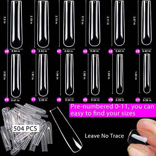 504pcs 3XL Square Nail Tips, AITRAI Extra Long Full Cover Nail Tips for Acrylic Nails Professional, No C Curve Acrylic Clear Nail Tips with 2pcs Files for Nail Salon Home, 12 Sizes