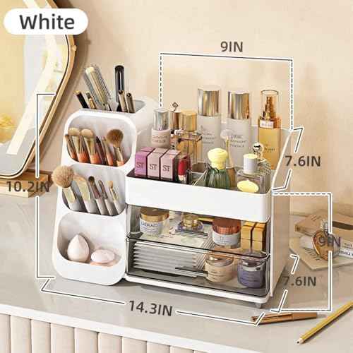 Makeup Organizer with Drawers for Vanity,Spacious Cosmetic Display Case,Perfect Storage Solution for Your Beauty Essential (White)