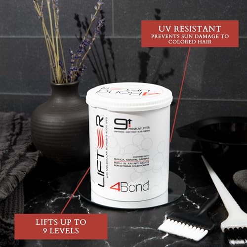 4BOND Premium Hair Bleach Powder Lightener | Blue Based Lightener | Up To 9 Levels Of Lift | Infused with Amino Acids, and Quinoa, Keratin and Baobab Proteins For Repairative Conditioning 16 Fl Oz