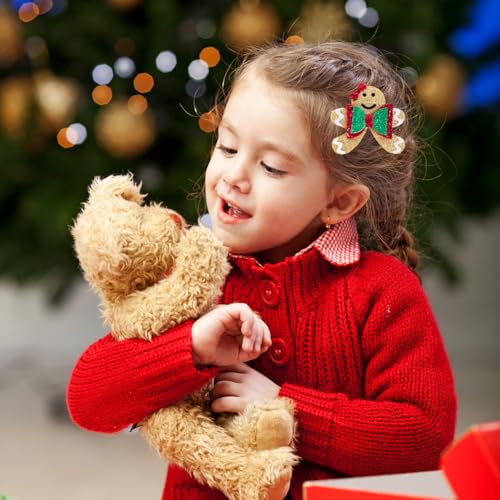 Glitter Christmas Hair Clips - 2PCS Sparkly Cute Gingerbread Man Hair Clips for Girls Non-slip Metal Alligator Hairpin Barrette Festive Hair Accessory for Christmas Party Kids Xmas Gifts