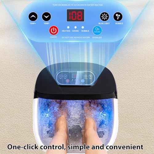 DermoPrime Foot Spa Bath Massager with Heat - Ozone and Blue Light Foot Soaking Tub, Epsom Salt, Adjustable Temperature, Bubble and 8 Rollers, Birthday Gift for Mom Dad