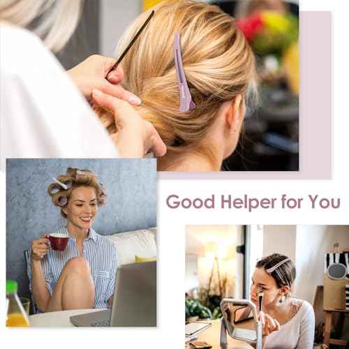 AIMIKE Hair Sectioning Clips with Silicone Band - 6pcs No Crease Duck Billed Clips for Styling, Cutting, and Rollers in Morandi Color