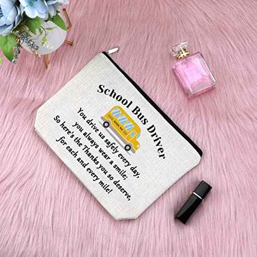 School Bus Driver Gifts Makeup Bag Appreciation Gifts for Bus Driver Thank You Presents from Student Cosmetic Bag Birthday Christmas Retirement Keepsake for Women Friend Coworker Travel Cosmetic Pouch