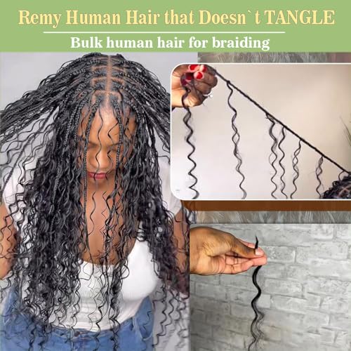 YOMIO Human Braiding Hair 28 Inch 100g (1Pack-2Bundles) Water Wave Human Hair Bulk for Braiding No Weft Bundle Virgin Curly Human Hair Bulk for Boho Braids Wet and Wavy Natural Black Color