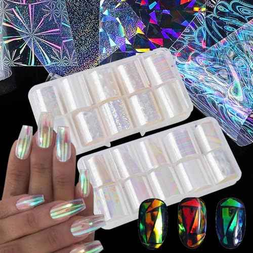 JCakes Aurora Nail Art Foil 20 Rolls Holographic Transfer Foil for Laser Designs