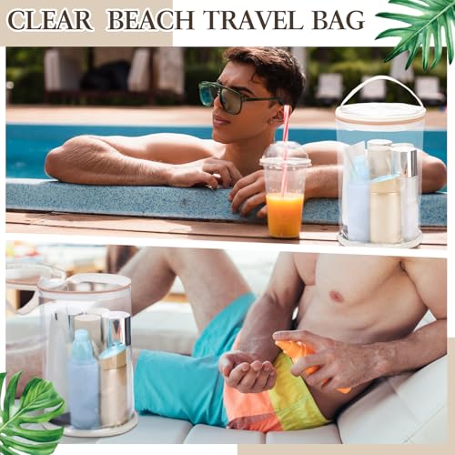 Clear Lotion Bag for Toiletry Cylinder Makeup Bag Heavy Duty Sunscreen Travel Organizer Pouch Waterproof Cosmetic Bag with Handle Zipper Gift for Christmas Beach Pool Airport Women(White)