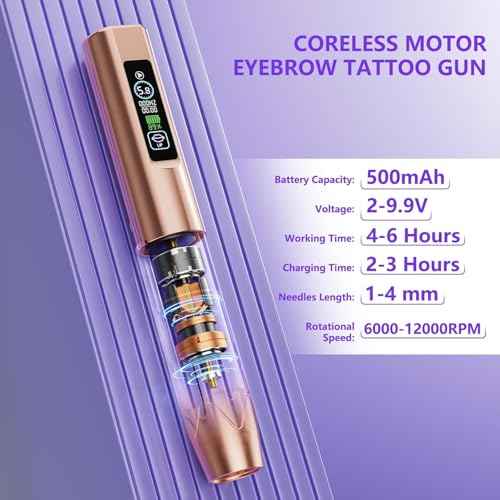 Professional Microblading Tattoo Gun Kit, Wireless Eyebrow Tattoo Pen Machine Kits, Complete Microblading Supplies with 2Pcs 500 mAh Battery, 20Pcs Cartridge Needles for Artists (Rose Gold)
