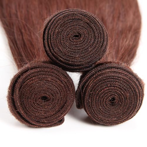 ijoy Straight Bundles with Closure Human Hair Bundles 8 10 12+C8 Reddish Brown Short Straight Hair 100% Virgin Human Hair 3 Bundles with 4x4 HD Lace Closure Free Part Chocolate Brown Color