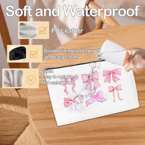 JioJio Chan Pink Bow Coquette Makeup Bag, Funky Pouch Gift for Teen Girls Women, Trendy Preppy PU Leather Cosmetic Bag, Cute Preppy Stuff, Birthday Gifts for Sister, Teen, Daughter, Bff, Friend