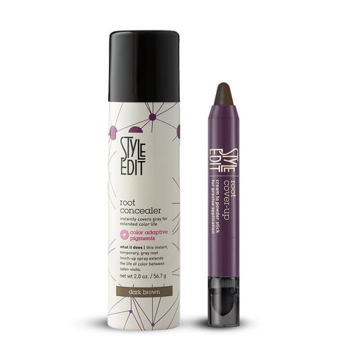 Style Edit Root Concealer Spray and Stick, Dark Brown, Temporary Gray Root Touch-Up, Cruelty-Free, Extends Color Life Between Salon Visits, For Gray, Grey, Brown Hair, Covers Roots and Gray