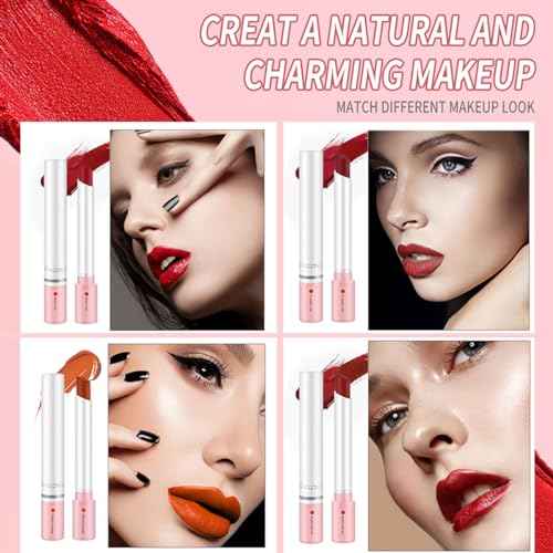 4 Colors Mini Tube Mate Velvet Lipstick, Lip Tint Lip stain Long Lasting 24 hours Waterproof Liquid Lipstick, Red Moisturizer Smooth Lip Stick Cosmetic