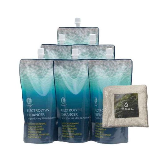 Electrolysis Enhancer Fluid (6 Pouches) 400ml Each for Enagic Kangen Machines with LeSue Kitchen Towel