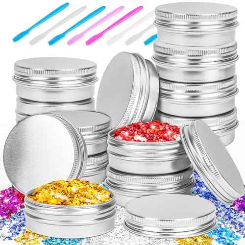 MotBach 16Pack 2oz Tin Jars, 60ml Metal Tin cans, 2Ounce Aluminum tin can jar Containers with Screw Lid for Lotion Bars, Spices, Salve, Balms, Beard Balm, Toiletries, Creams, Samples, Makeup Cosmetic