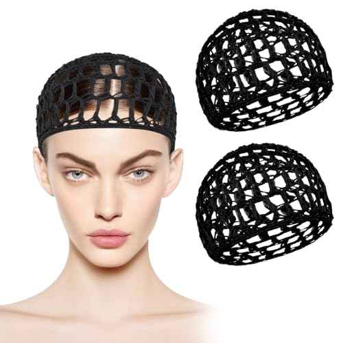 2 PCS Shower Caps Hair Nets for Sleeping,Crochet Mesh Wrap Caps for Silk Press, Curly Hair & Wig Protection,Soft Reusable Bonnets for Women, Lift Strap Weaving Sew For Women Ballet,Black