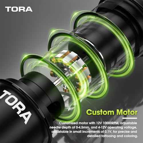 Filter Tora Tattoo Gun 3.5mm Stroke, Tattoo Machine Pen with 1600mAh Battery Power Rotary Tattoo Gun for Beginners and Artists (Blue Purple)