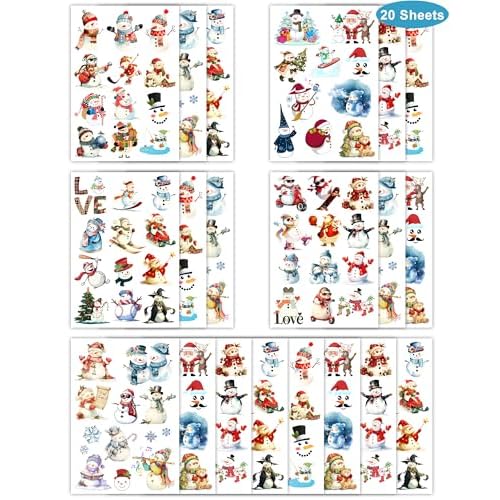 220 Pieces Cute Snowman Temporary Tattoos Stickers,20 Sheets Christmas Winter Snowman Themed Tattoos Stickers Party Decoration Supplies Party favors for Kids Adults