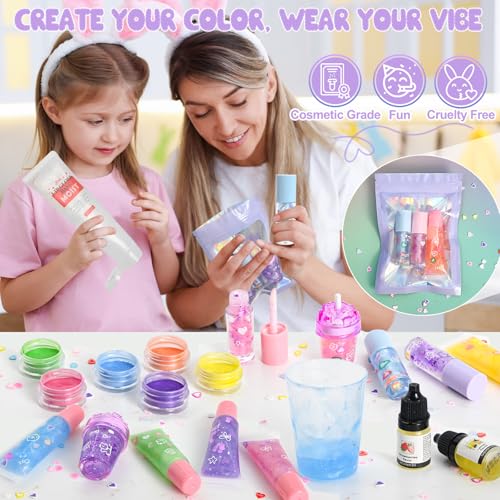 Jcoos DIY Lip Gloss Making Kit, 55PCS Lip Gloss Kit to Make Your Own Lip Gloss, Miost Lipgloss Base, Lip Gloss Tubes, Lipgloss Sets for Girls, Kids, Beginner Tweens Girls Trendy Stuff Gift for Her