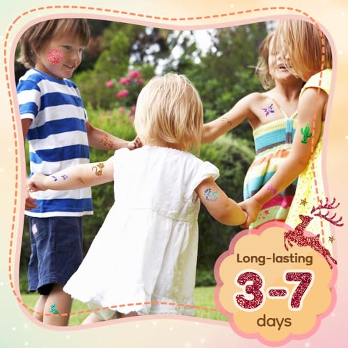 Glitter Tattoo Set, Bledras 36 Colors Kids Tattoo Set, 178 Stencils, 5 Brushes, 2 Glue, Flash Tattoo Kit for Girls, Boys and Adults, Carnival Festival, Cosplay Parties, Games (Orange)