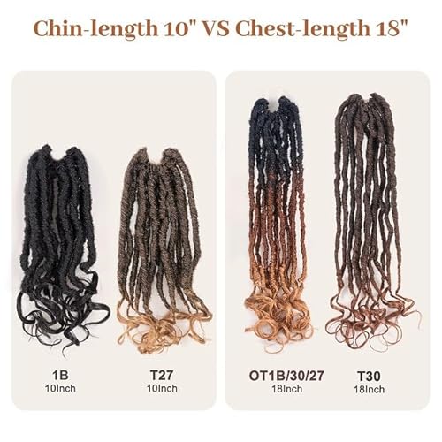 Toyotress French Curl Locs Crochet Hair - 10 Inch 8 Packs Ombre Brown 3 Tones Crochet Faux Locs With Curly Ends, Short Pre-Looped Soft Locs Braiding Hair Extensions (10 Inch, OT30/27-8P)
