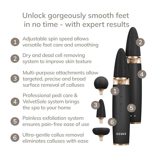 GESKE Electric Pumice Foot Smoothing Multi-Pen | 8 in 1 | Electric Foot File & Exfoliator | 3 Pumice Stone Attachments | for Smooth Feet | Advanced Callus Removal | for Your Pedicure Set