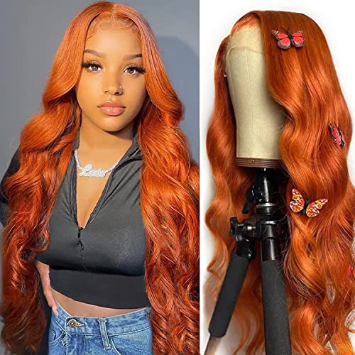 Orange Ginger Lace Front Wigs Human Hair Body Wave 13x4 HD Lace Frontal Wigs Human Hair Colored Wigs for Women (28 inch, Orange Ginger)