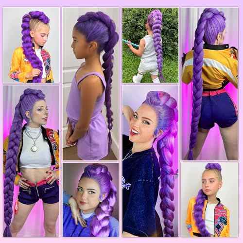 Long Purple Braiding Hair Pre Stretched Synthetic Braiding hair Extensions for Braids, Purple Hair Extensions for Stage Party Halloween Costume Cosplay