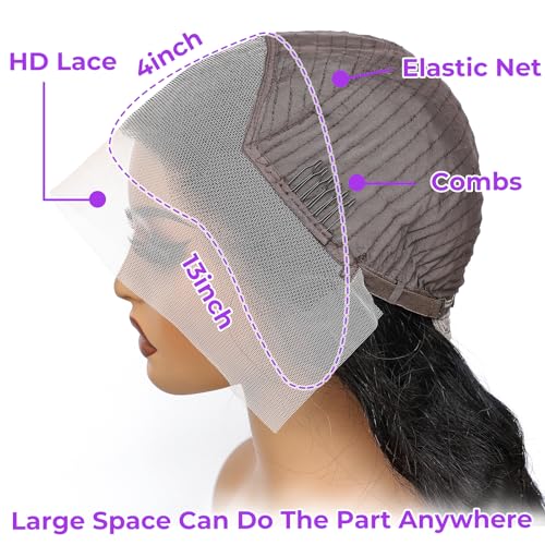 Body Wave Lace Front Wigs Human Hair 13x4 HD Lace Frontal Body Wave Human Hair Wig for Women 180% Density Brazilian Virgin Hair Pre Plucked Glueless Body Wave Wig Natural Black 28inch