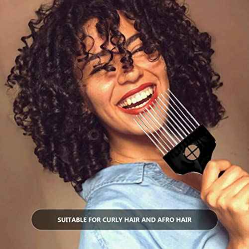 2 Pack Hair Picks for Afro, Curly Hair Styling - Metal Hairdressing Tools for Women and Men (Black)