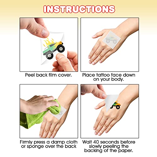 ArtCreativity Monster Truck Individual Temporary Tattoos for Kids - Pack of 144 - Non-Toxic 2 Inch Pre-Cut Tattoos - Moster Truck Birthday Party Favors and Goody Bag Fillers for Boys and Girls