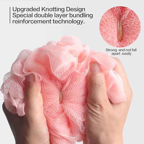 Fishent Loofah Bath Sponge Shower Loofahs, Pack of 4 Pink Soft Loofa Exfoliating Body Scrubber Mesh Shower Puff Pouf Ball Luffa for Women(50g/pcs)