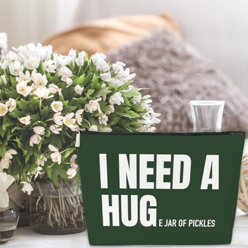 JioJio Chan Funny Pickle Gifts Makeup Bag for Women, I Need a Huge Jar of Pickles PU Leather Cosmetic Bag for Purse, Gifts for Lovers, Stuff & Makeup Pouch