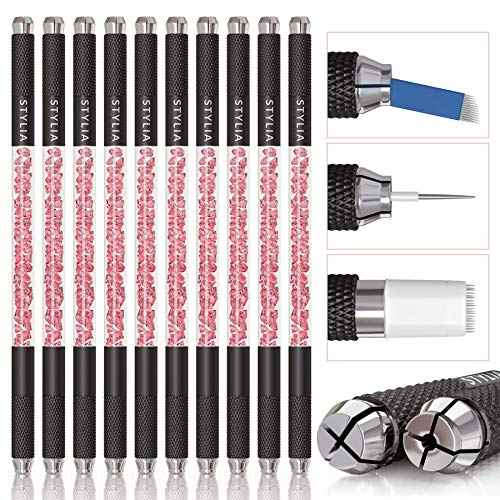 Microblading Supplies 10 Piece Double Sided Manual Tattoo Pen Kit for Permanent Makeup Supplies | Durable Aluminum Pen With Lock-Pin Tech & Ergonomic Grip | Shape Eye Brows, Black